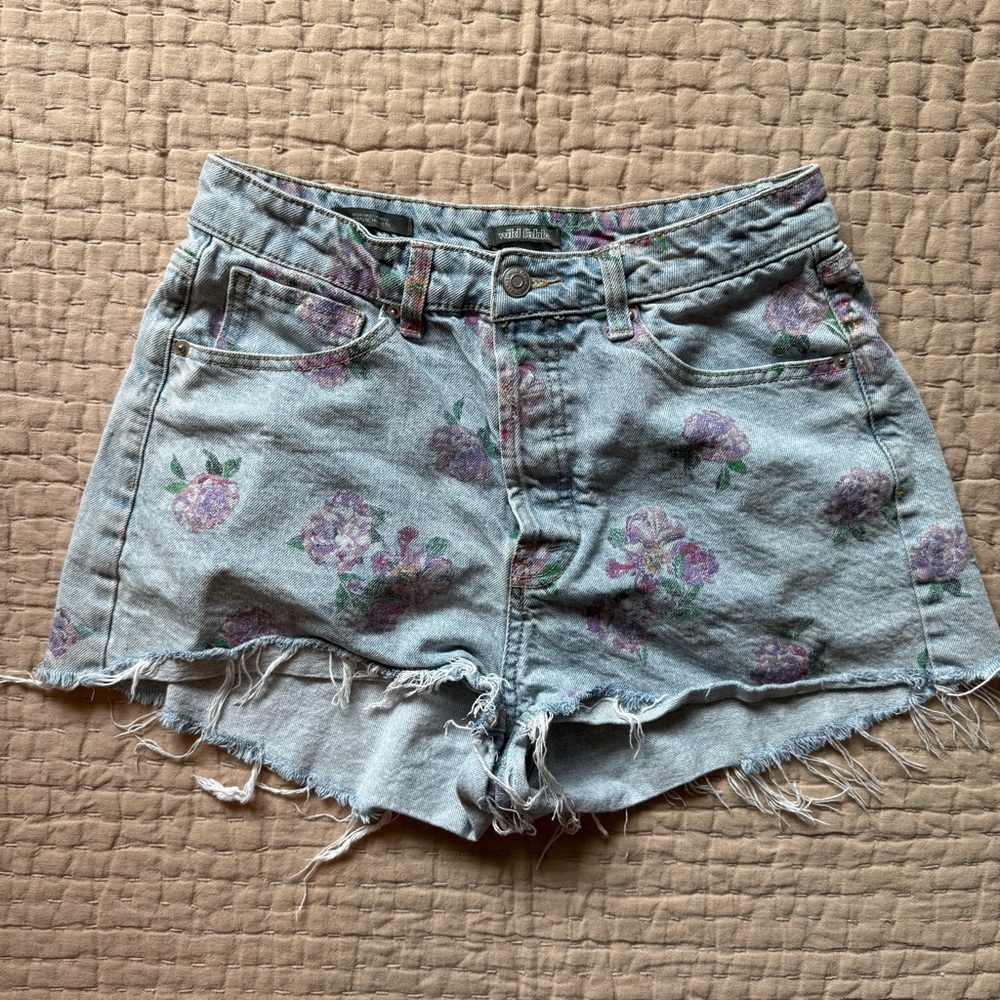 Wild Fable Floral Jean Shorts - Light Blue